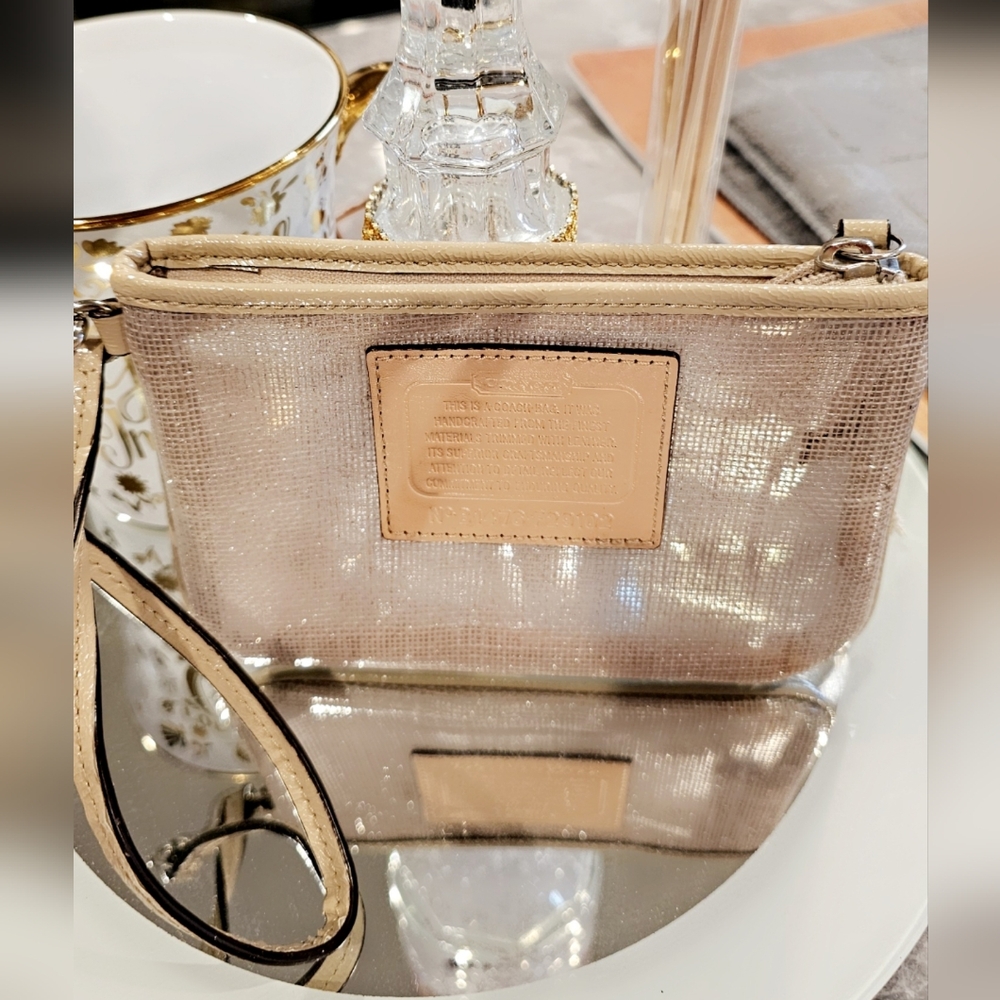 Coach Wristlet, great condition, somewhat clear material, slight wear on handle.